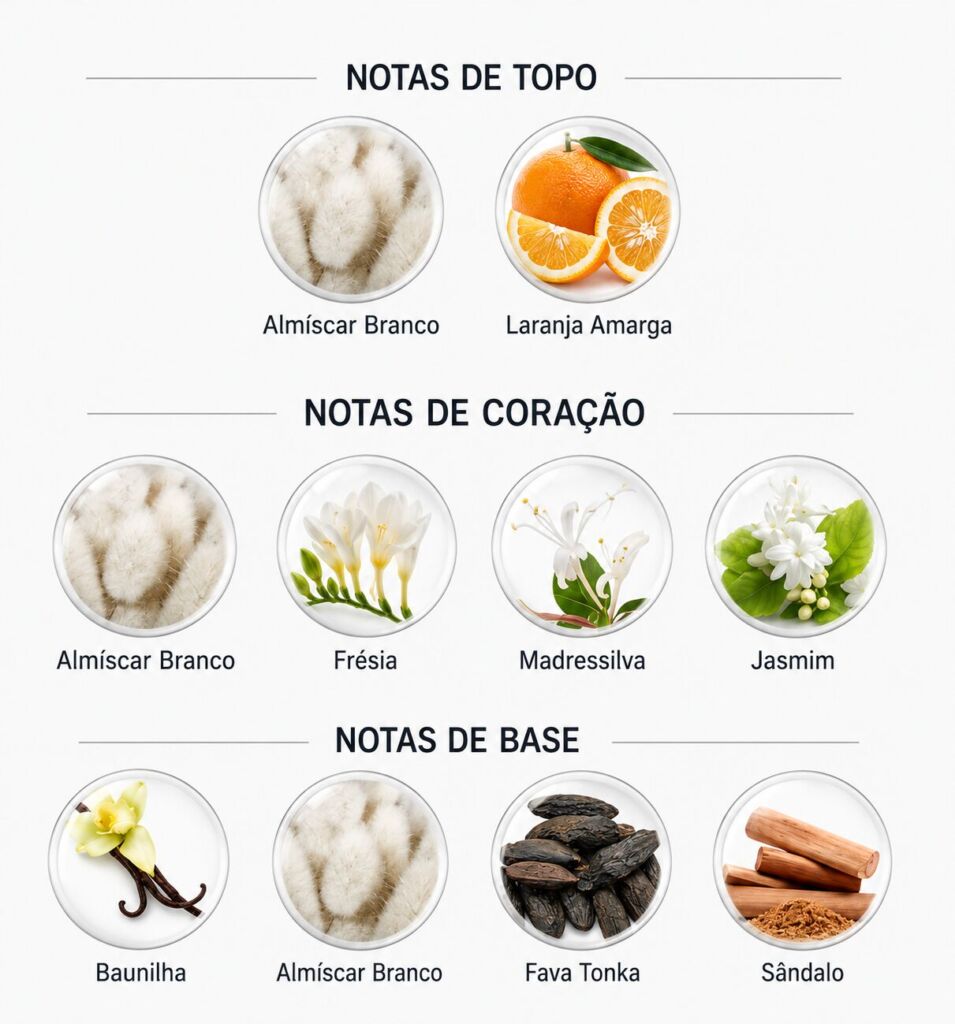 Pirâmide olfativa do perfume Cotton Musk Original de Ulric de Varens