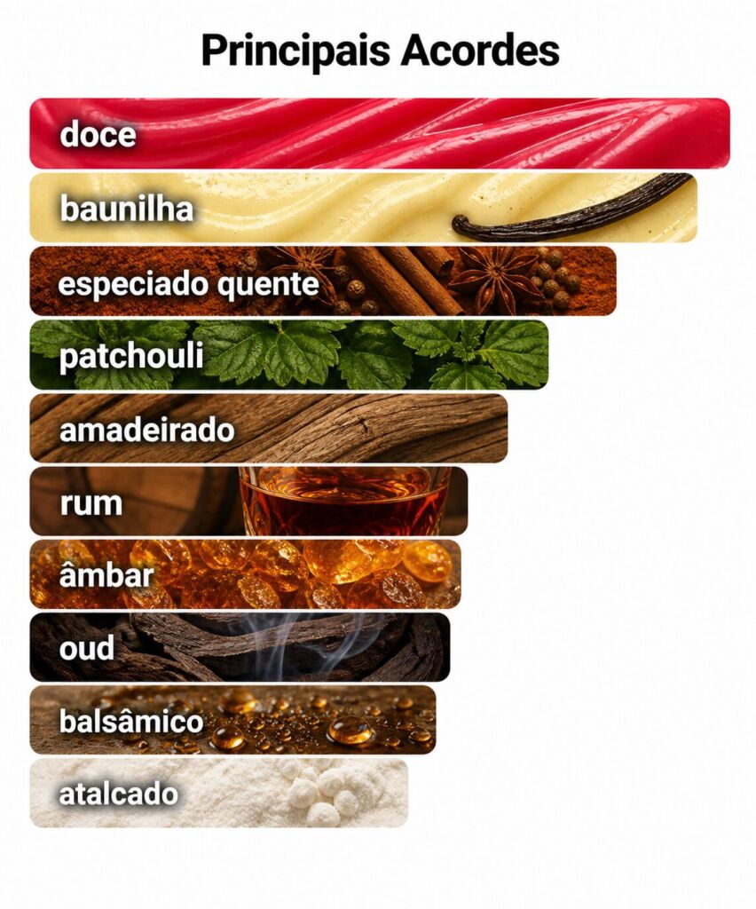 Contratipos Kayali: lista de perfumes inspirados em fragrâncias da marca 51 Acordes do perfume Kayali Vanilla Royale Sugared Patchouli