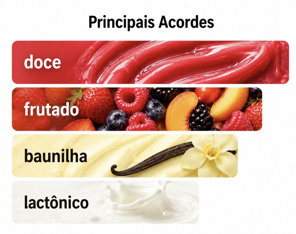 Acordes do perfume Morango com Chantilly By Candy Thipos