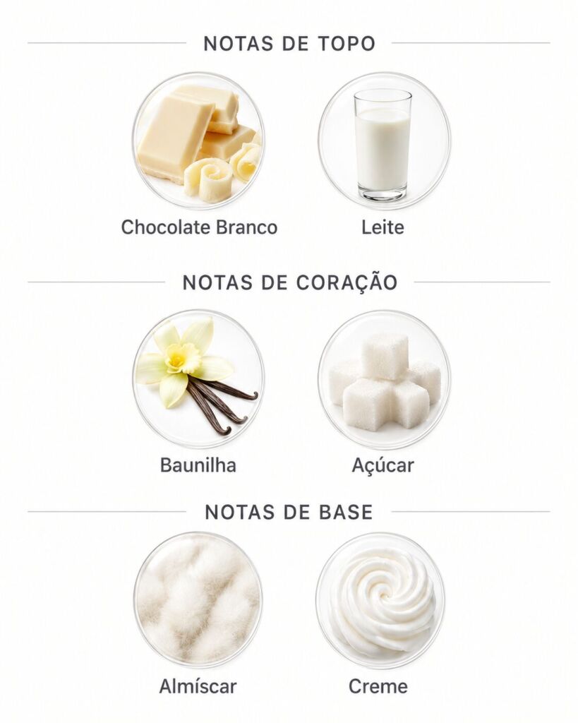 Perfumes lactônicos: 10 opções de perfume com nota de leite 10 Notas do Body Splash Vakinha Chocolate Branco Primacial